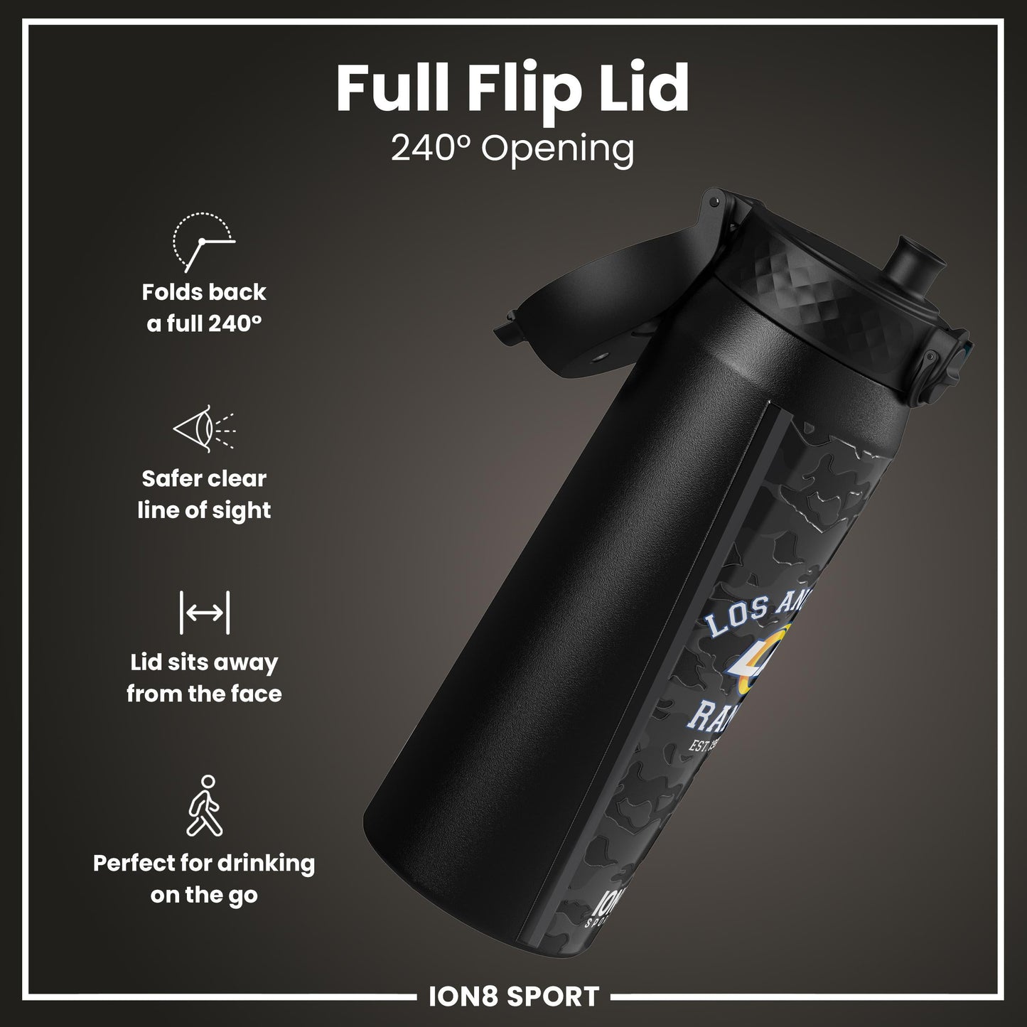NFL x ION8 Insulated Steel Water Bottle, NFL Rams, 750ml (24oz)