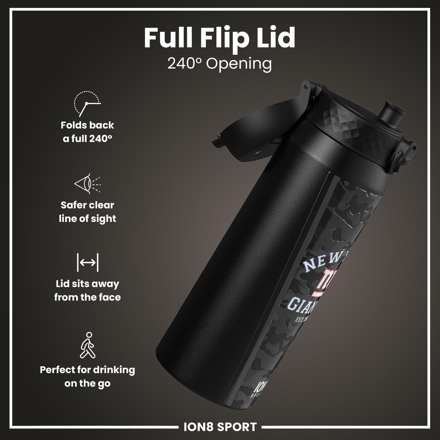 NFL x ION8 Insulated Steel Water Bottle, NFL Giants, 750ml (24oz)