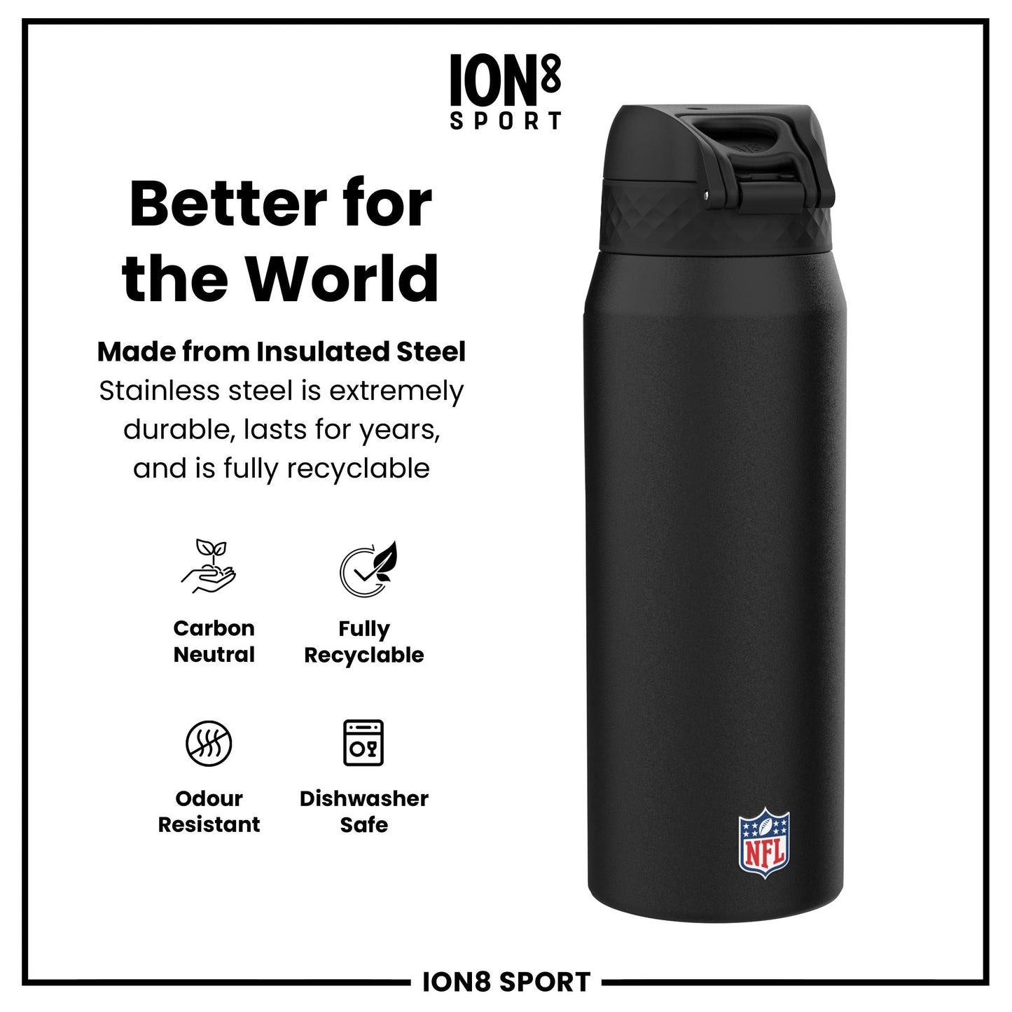 NFL x ION8 Insulated Steel Water Bottle, NFL Giants, 750ml (24oz)