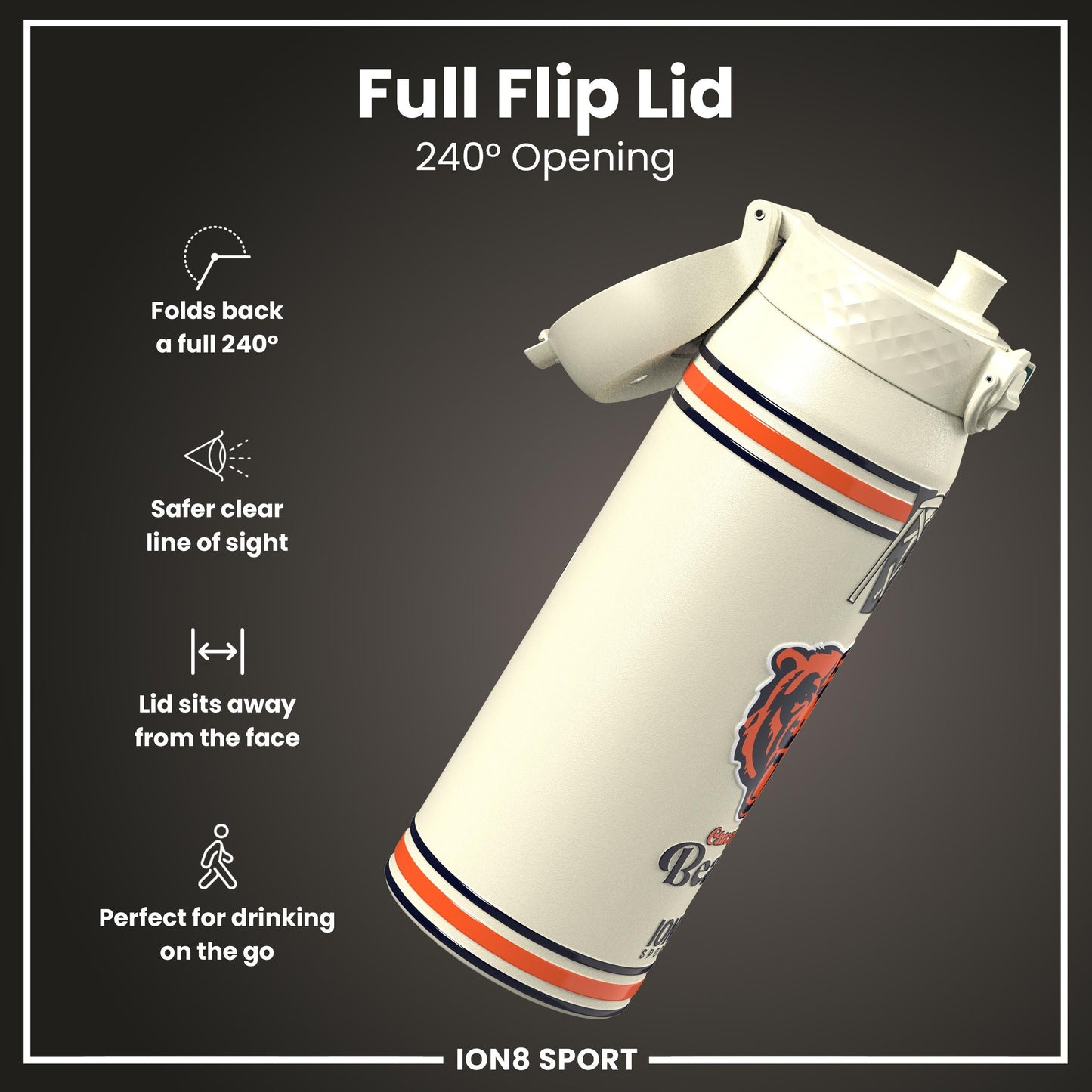NFL x ION8 Insulated Steel Water Bottle, NFL Bears, 750ml (24oz)