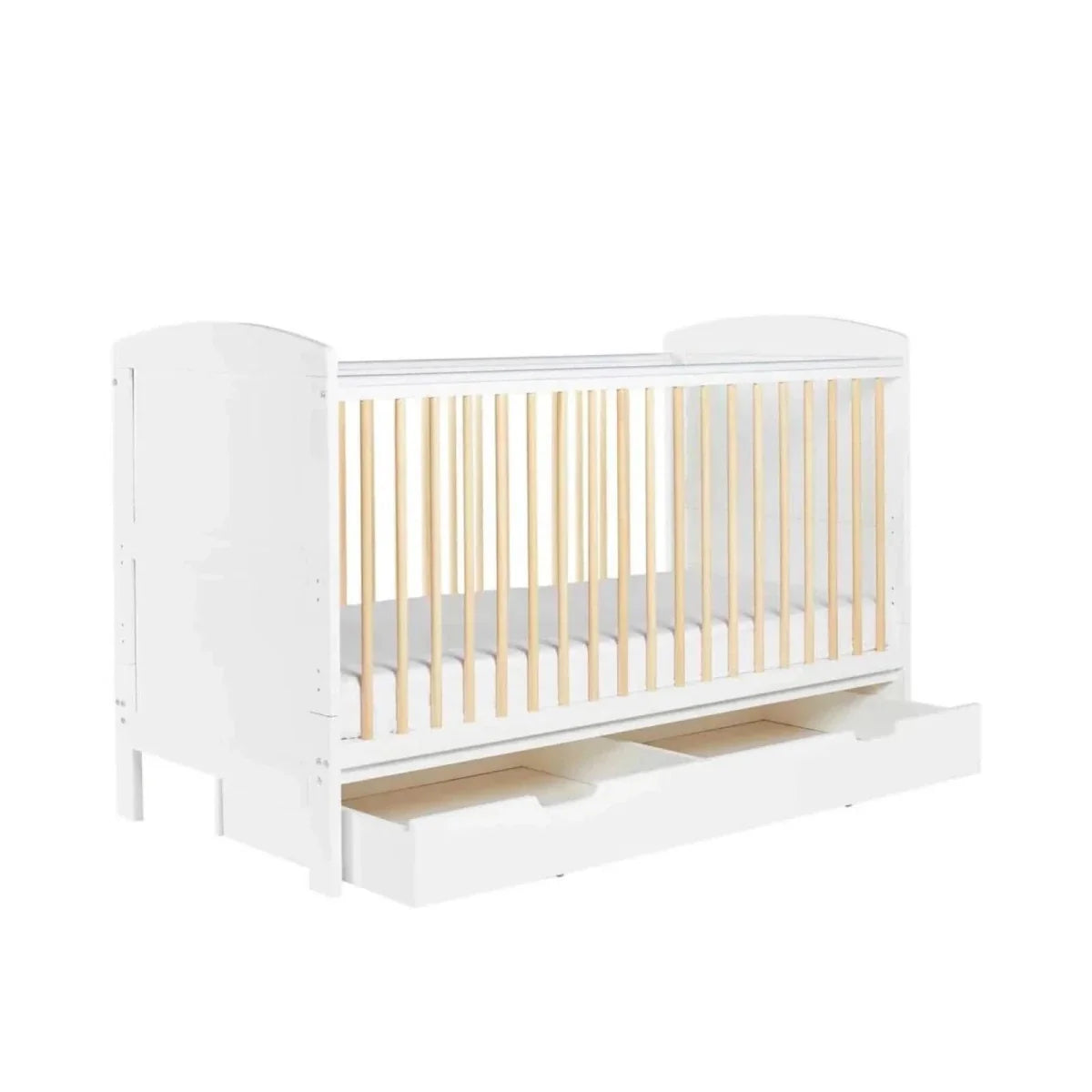 Ickle Bubba Coleby Scandi Cot Bed with Under Drawer Scandi White - Fibre Mattress