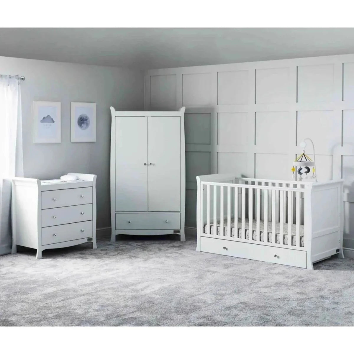 Ickle Bubba Snowdon Classic 3 Piece Furniture Set White - Fibre Mattress
