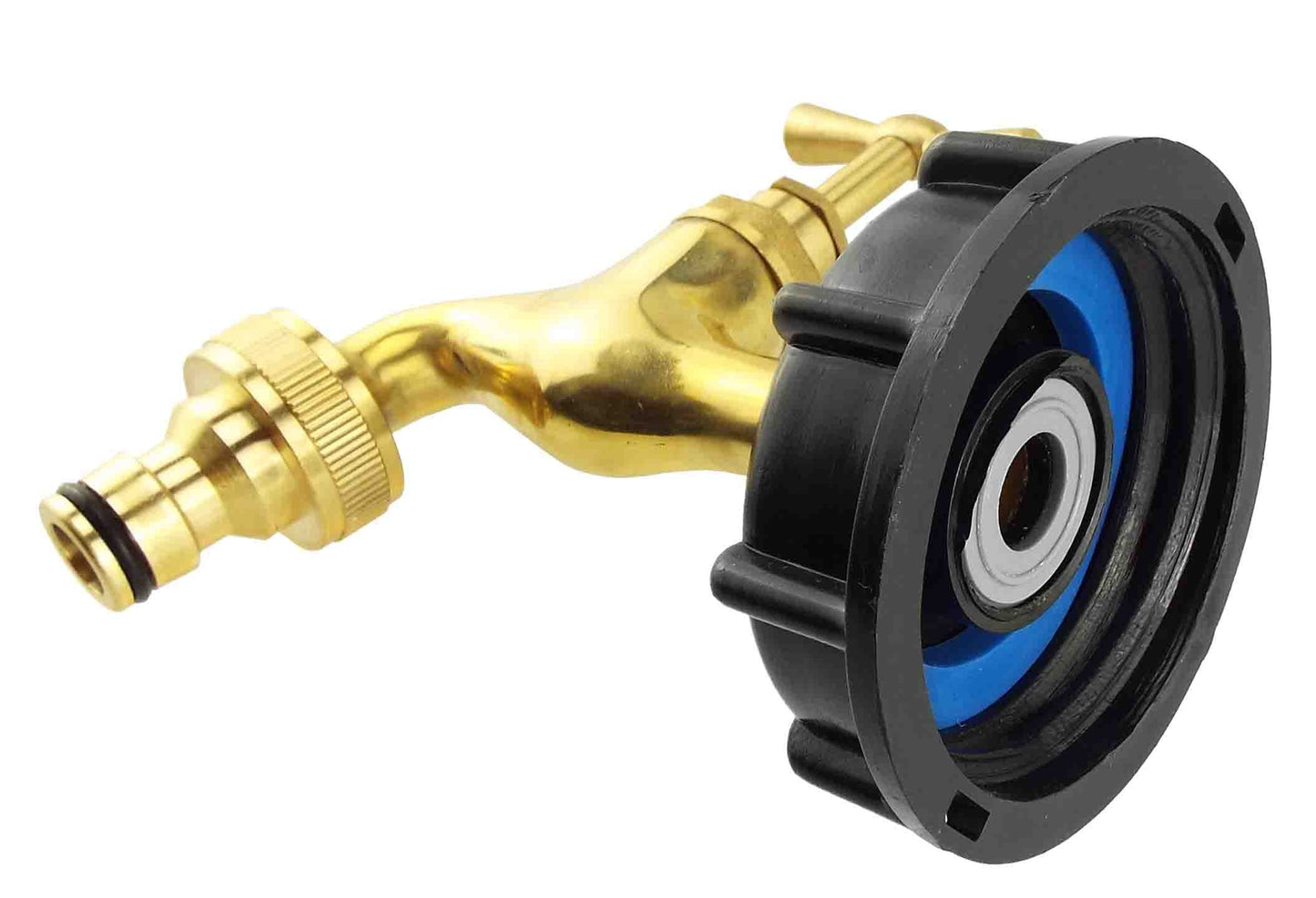 IBC 2 S60X6 Cap with Polished Brass Quick Connect Tap for DIY Workshop Accessory