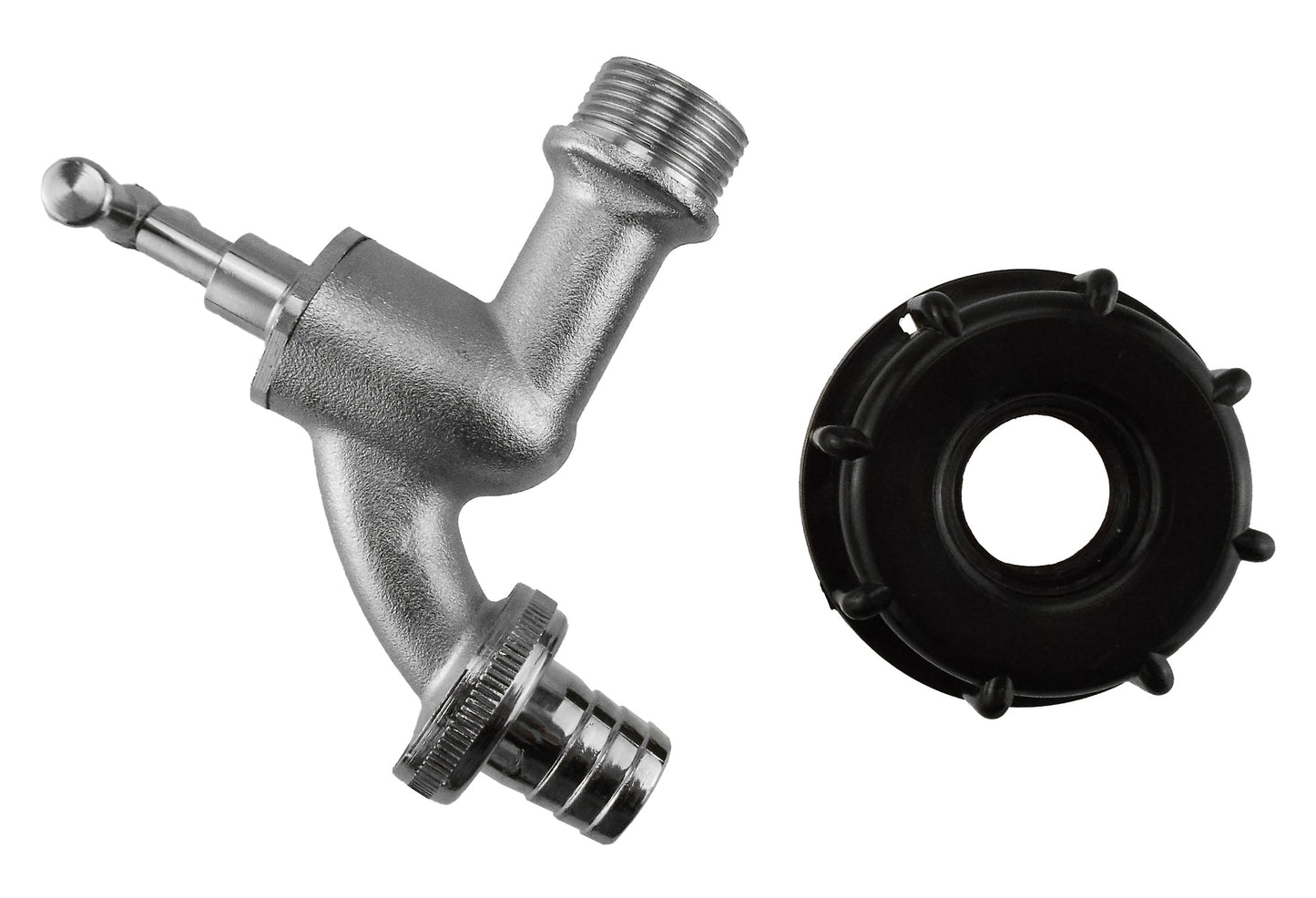 IBC 2 S60X6 Cap with Nickle Plated Bib Tap 1/2 Barb Garden Hose Pipe Tap Adapter