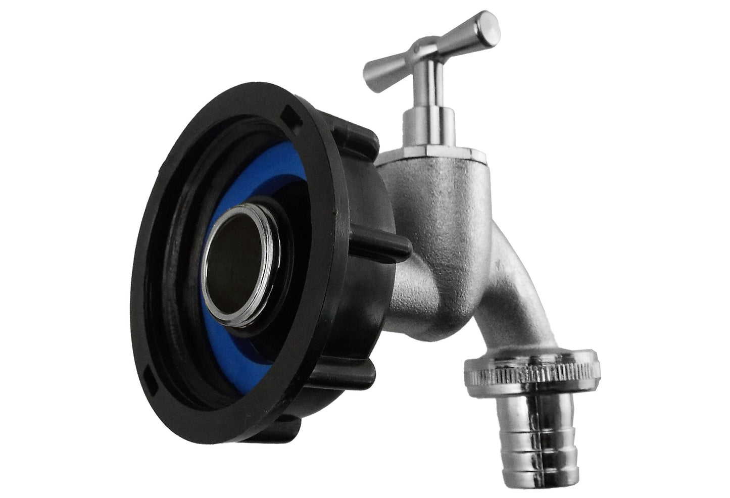 IBC 2 S60X6 Cap with Nickle Plated Bib Tap 1/2 Barb Garden Hose Pipe Tap Adapter