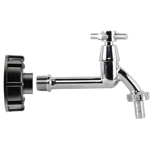IBC 2in S60X6 - 1/2in BSP Cap with Extended Brass Chrome Tap 1/2in Barb