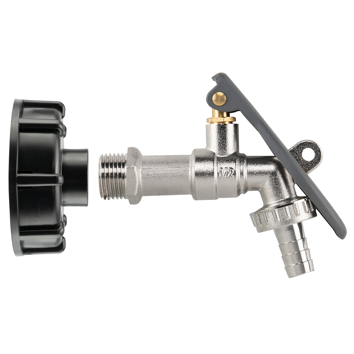 IBC 2in S60X6 - 1/2in BSP Cap with Lever Tap Hose Barb and Lever Lock