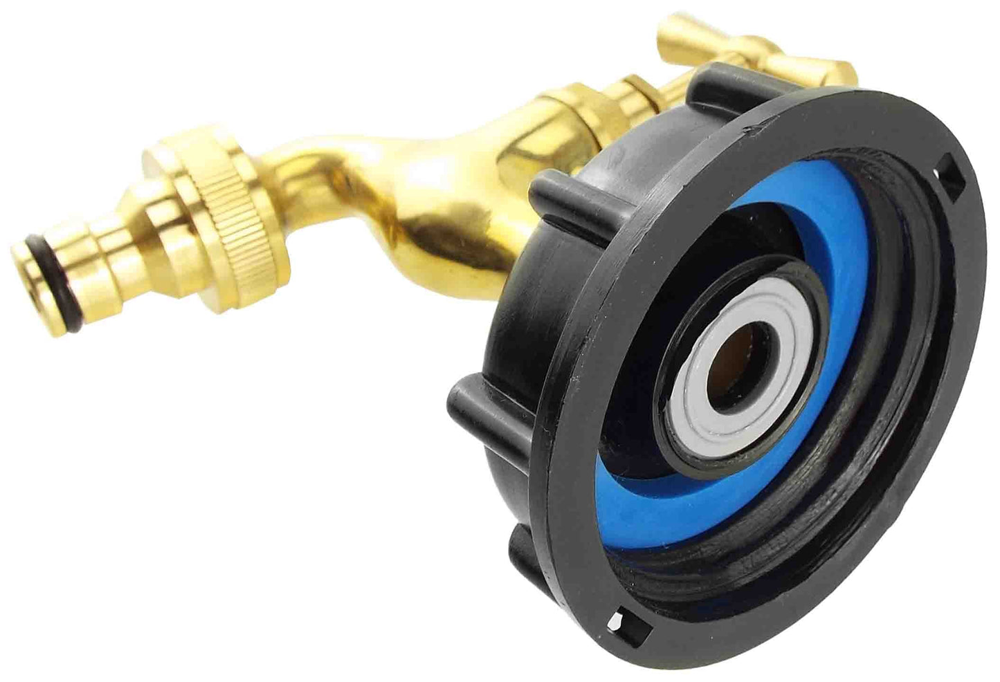IBC 2 S60X6 Cap with Polished Brass Quick Connect Tap for DIY Workshop Accessory