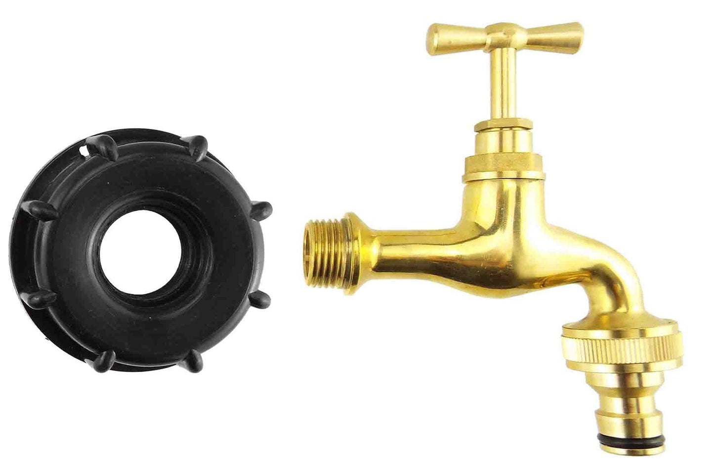 IBC 2 S60X6 Cap with Polished Brass Quick Connect Tap for DIY Workshop Accessory
