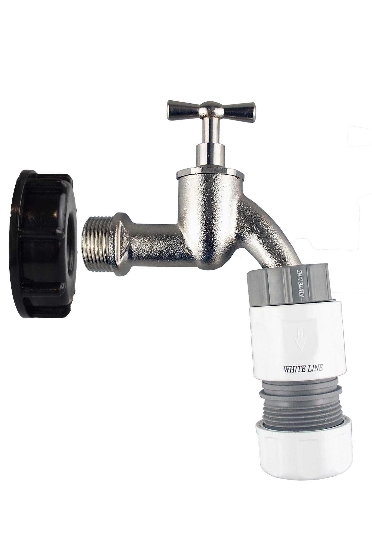 IBC 2 S60X6 Cap with Bib Tap and Max Flo Hose Connectors Set for Water Connector