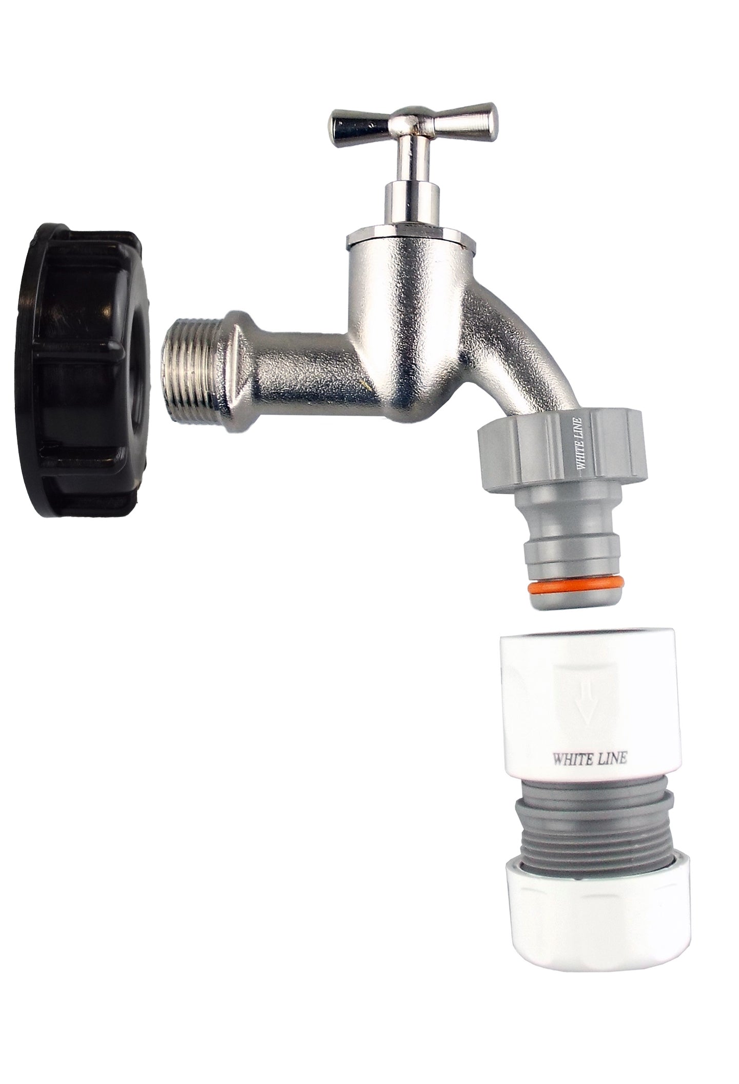 IBC 2 S60X6 Cap with Bib Tap and Max Flo Hose Connectors Set for Water Connector