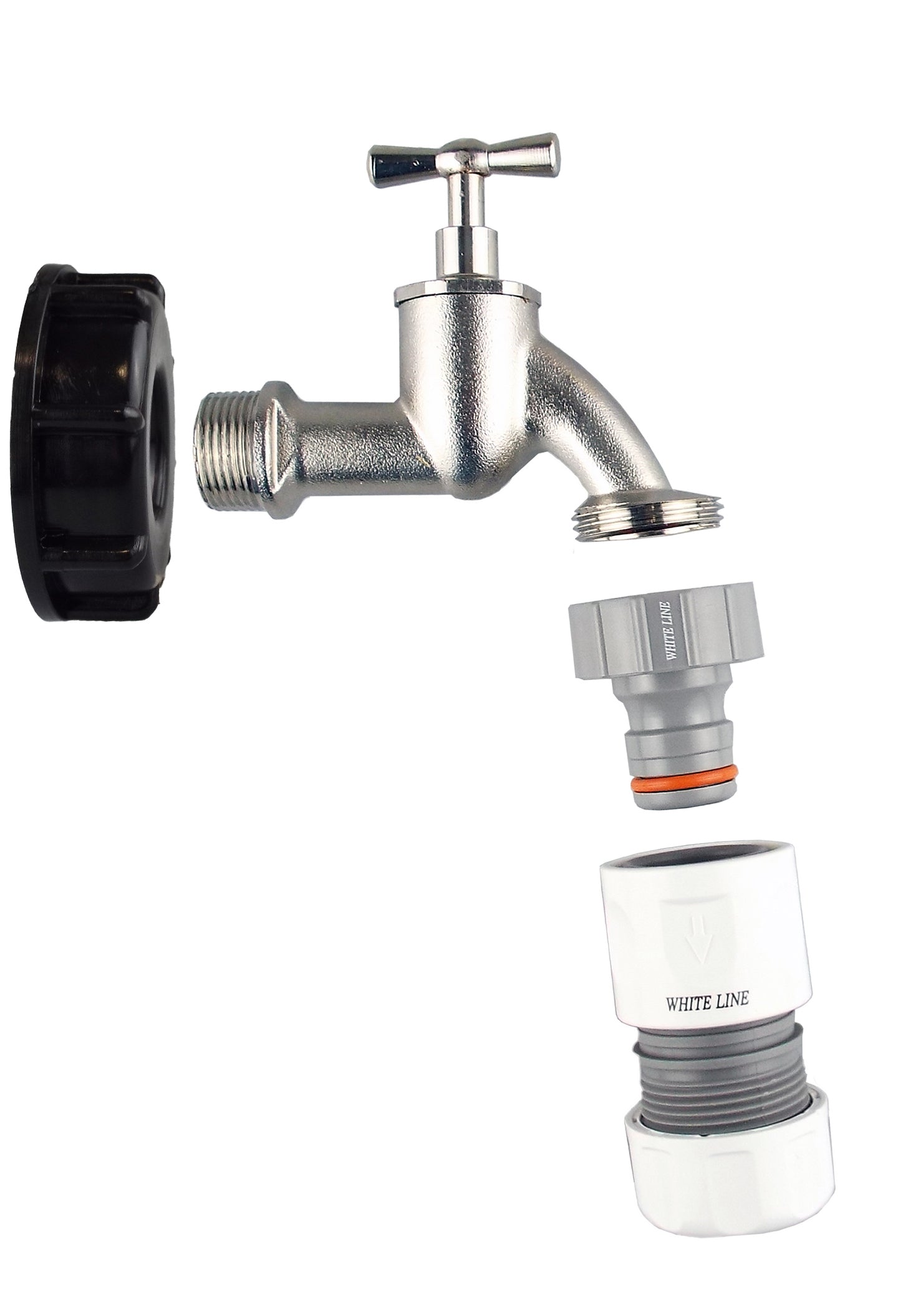 IBC 2 S60X6 Cap with Bib Tap and Max Flo Hose Connectors Set for Water Connector