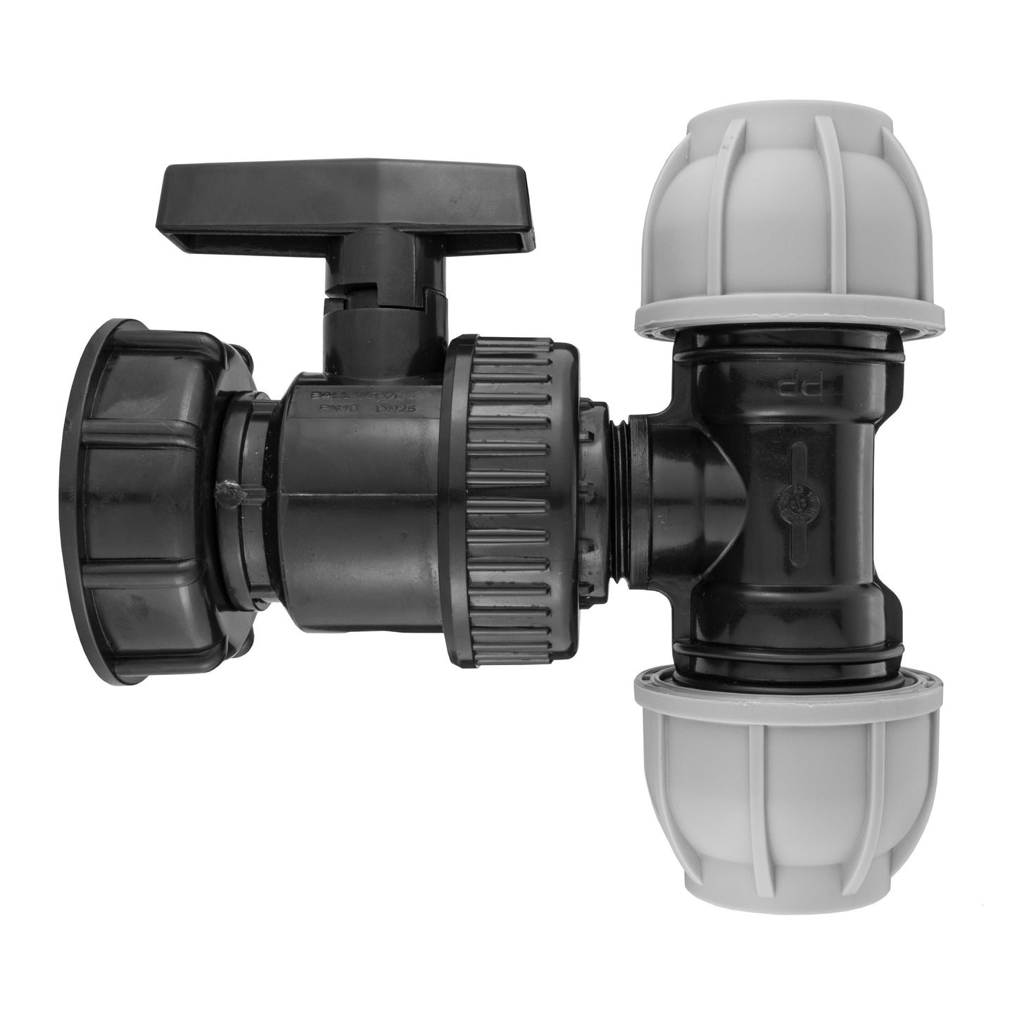 IBC 2 S60X6 Cap with Large Plastic Valve and MDPE Tee 25mm for Hose Pipe Fitting