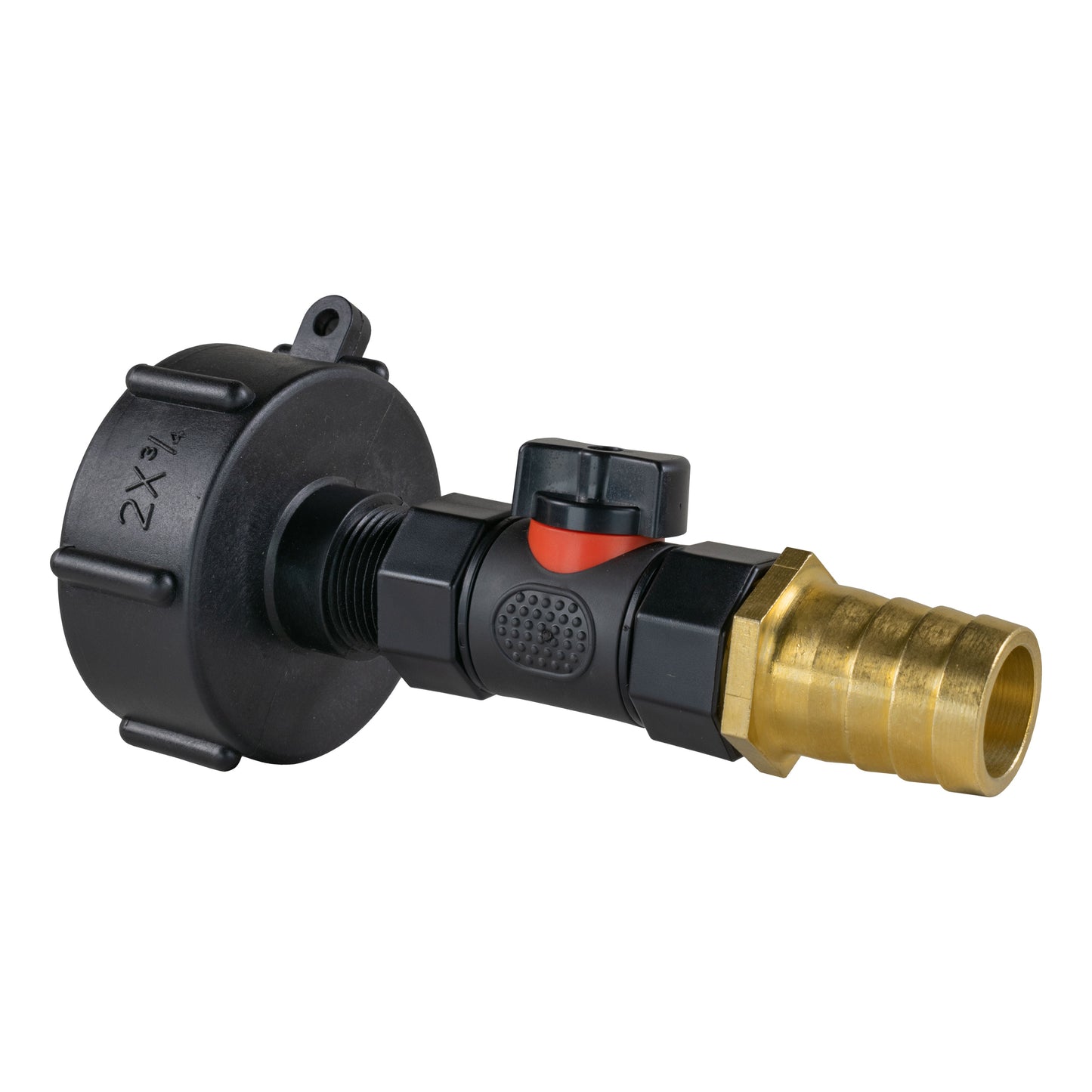 IBC 2 S60X6 Cap with In-Line BSPF Valve and 25mm Brass Barb for Garden Hose Pipe