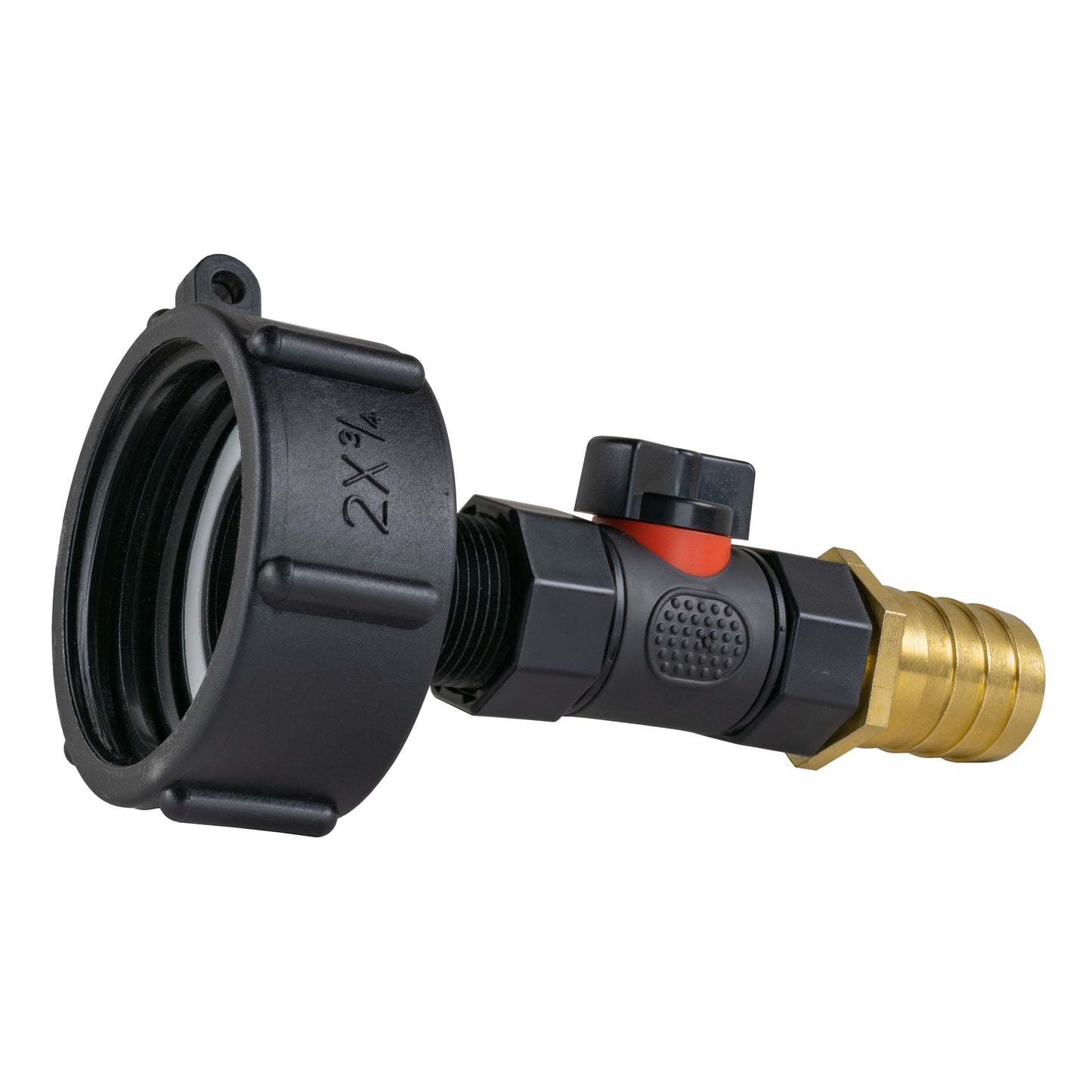 IBC 2 S60X6 Cap with In-Line BSPF Valve and 25mm Brass Barb for Garden Hose Pipe