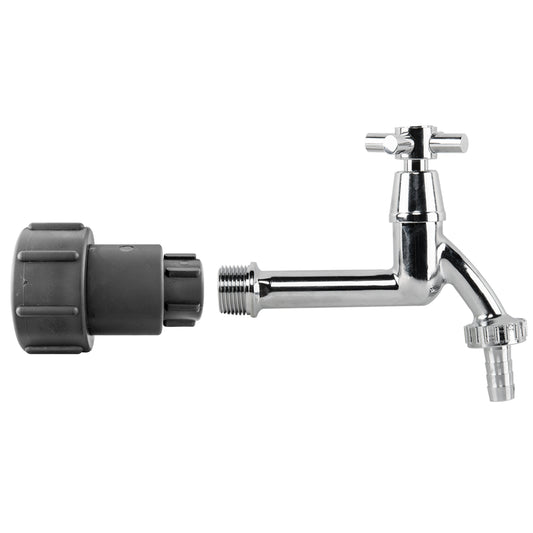 IBC 2" S60X6 - 1/2" BSP Extender Adaptor with Extended Brass Chrome Tap 1/2" Barb