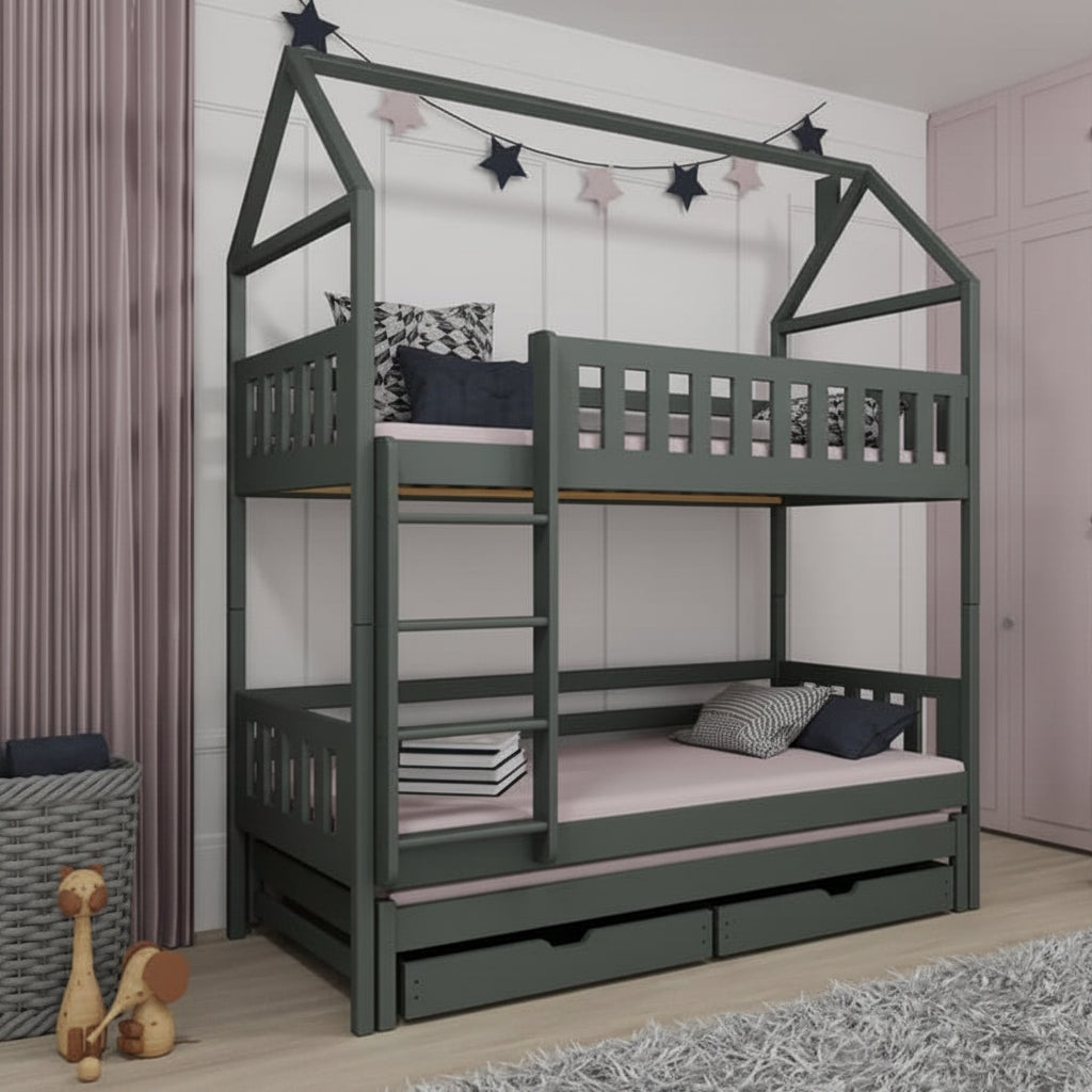 Iga Single (3ft) Solid Pine Bunk Bed with Trundle & Storage