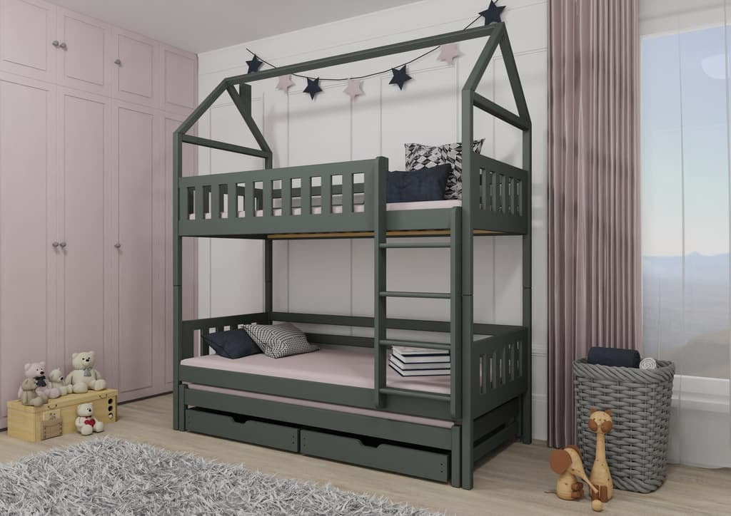 Iga Single (3ft) Solid Pine Bunk Bed with Trundle & Storage