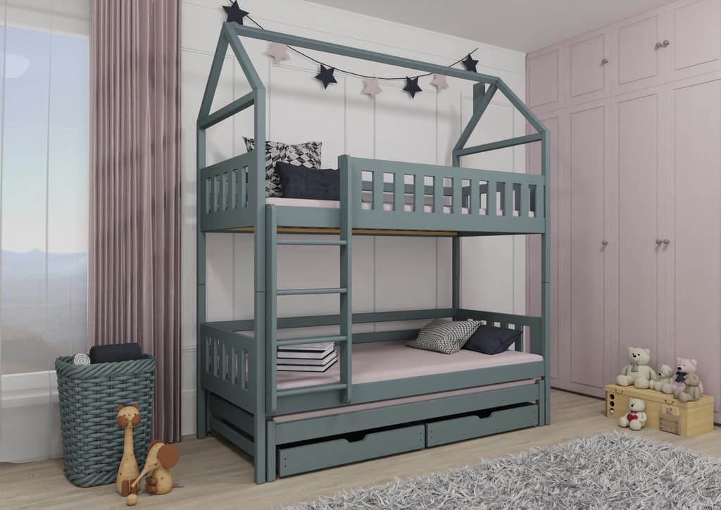 Iga Single (3ft) Solid Pine Bunk Bed with Trundle & Storage
