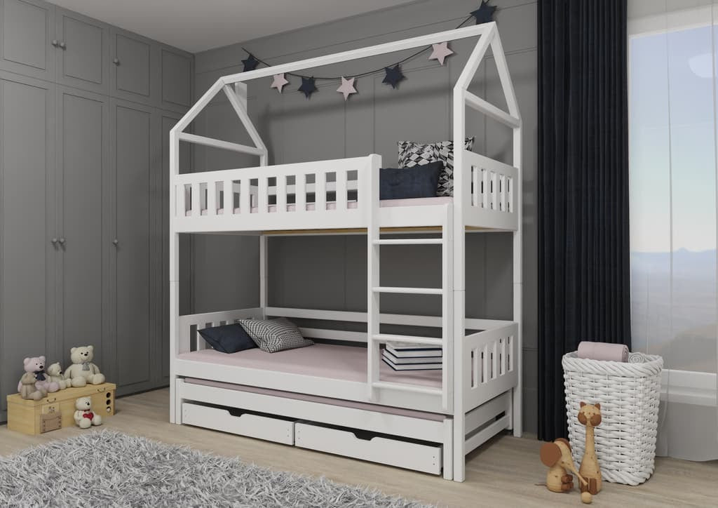 Iga Single (3ft) Solid Pine Bunk Bed with Trundle & Storage