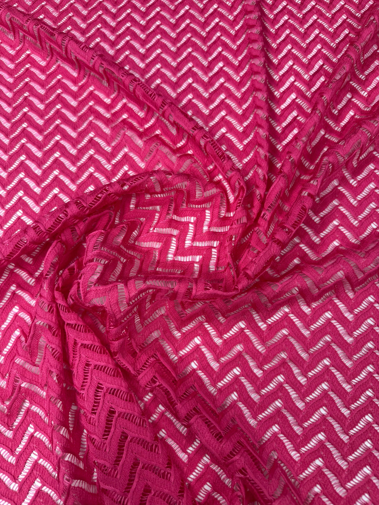 Hot Pink Zigzag Mesh Knit Fabric by the Metre