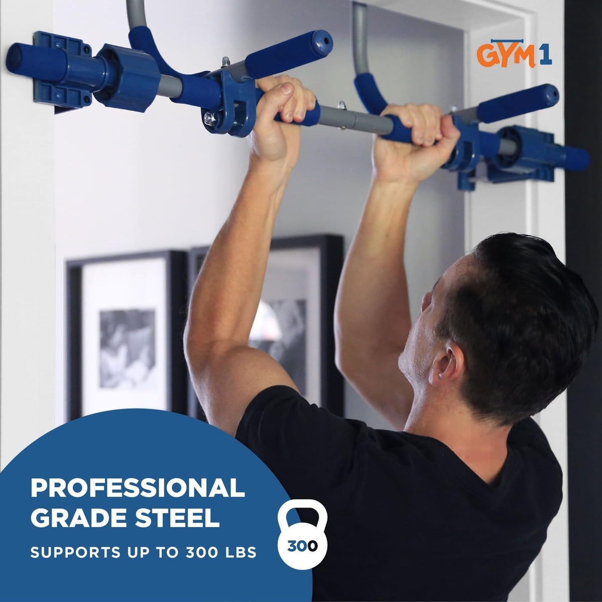Gym1 Doorway Swing & Pull-Up Bar Gym — Indoor Kids Fitness Playset (2-Piece, Blue)