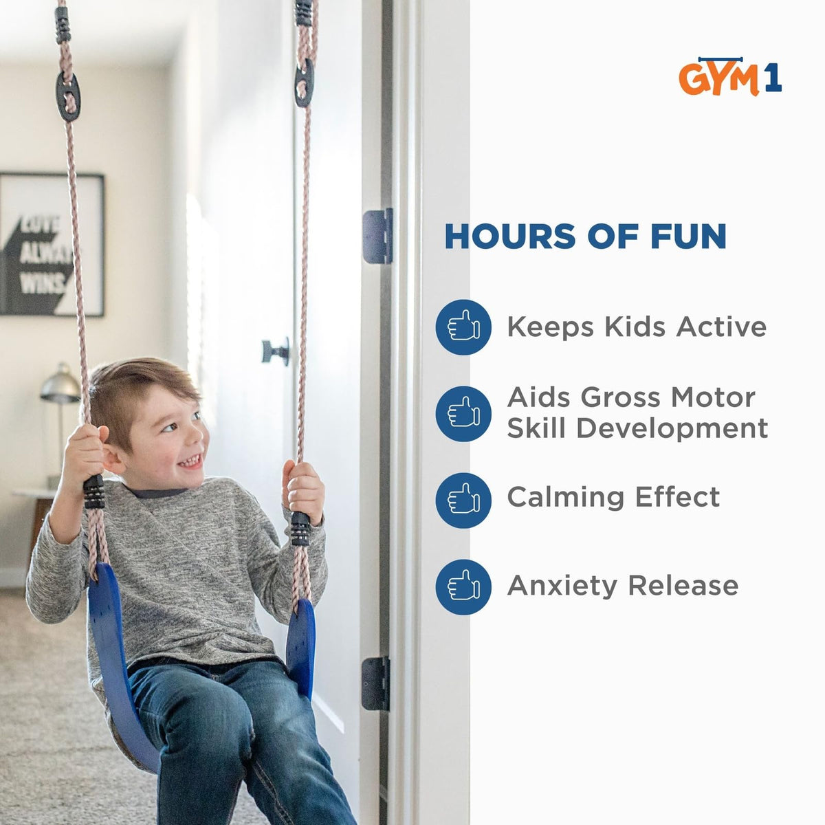 Gym1 Doorway Swing & Pull-Up Bar Gym — Indoor Kids Fitness Playset (2-Piece, Blue)