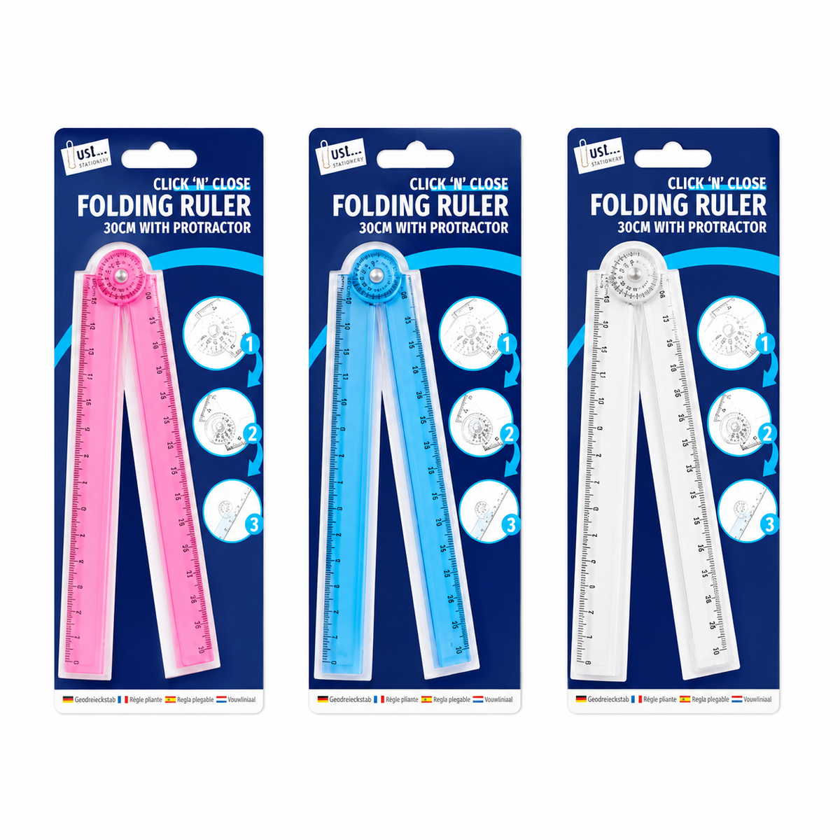 Click ‘n’ close folding ruler with protractor 30cm