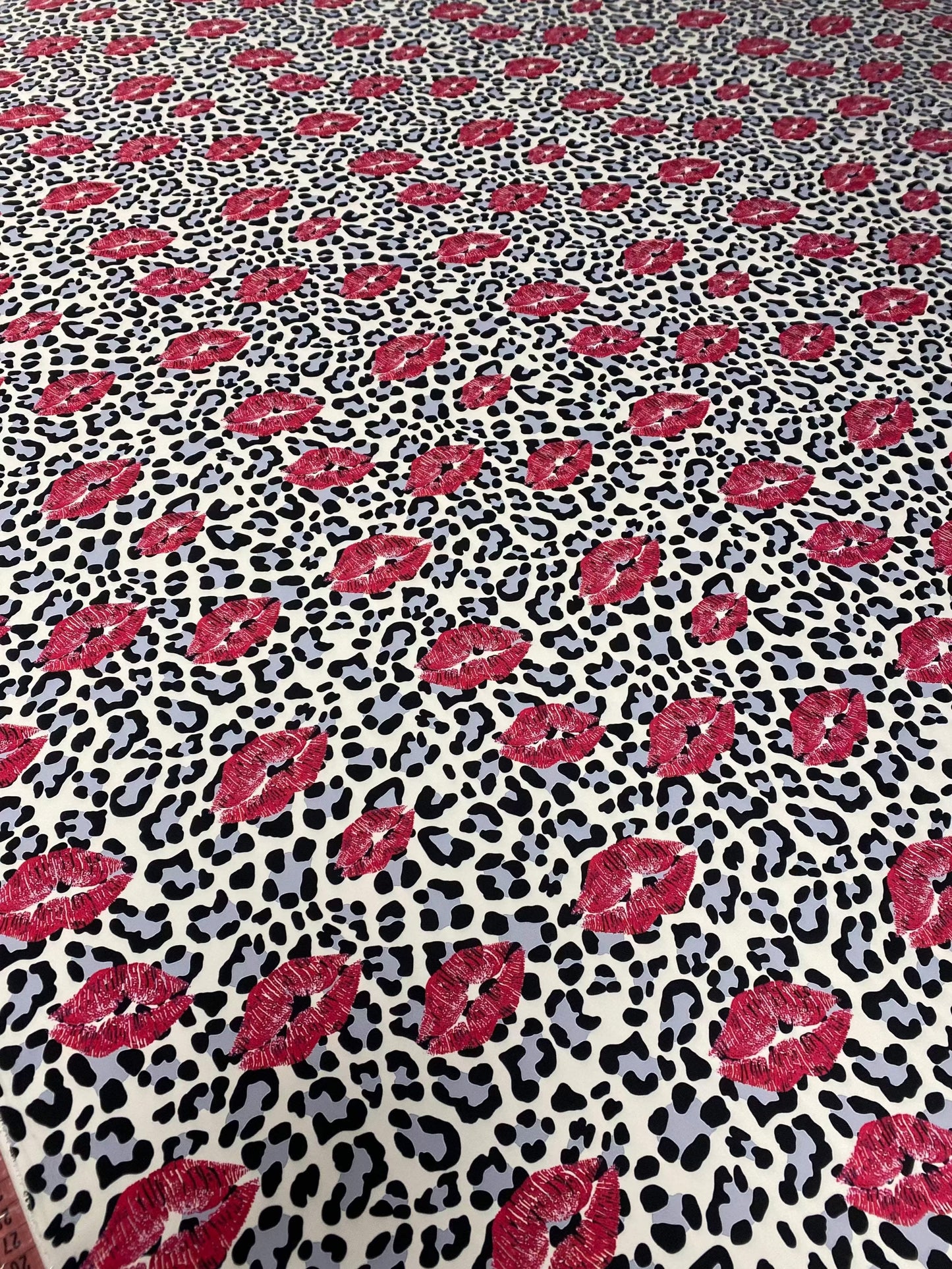 Leopard Print Fabric with Pink Lip Pattern By Metre