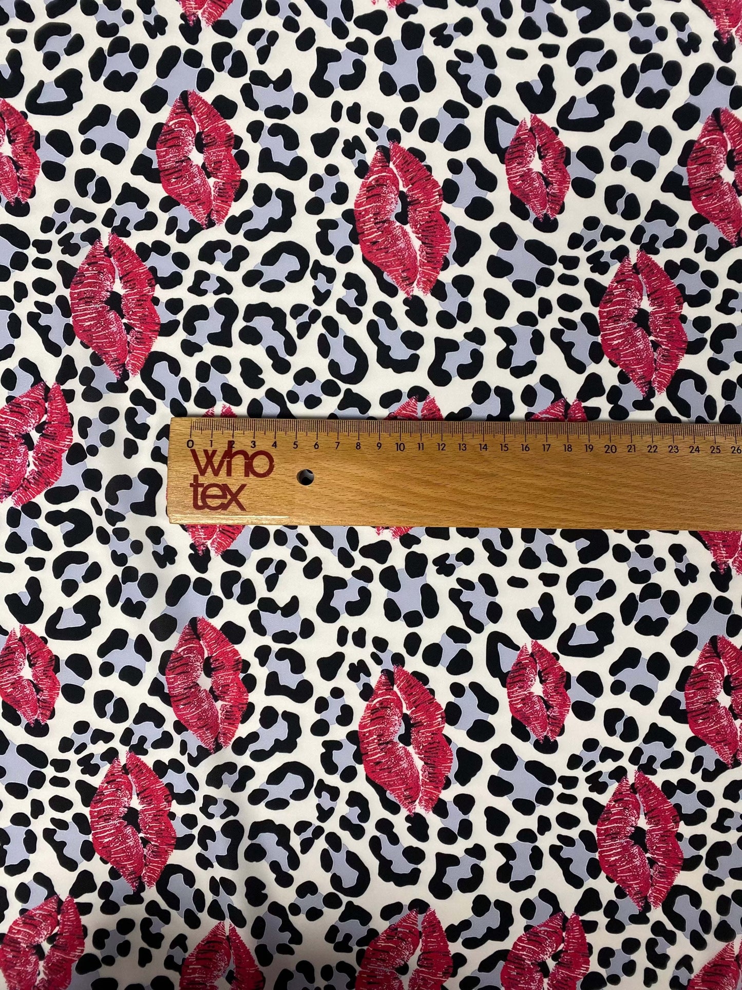 Leopard Print Fabric with Pink Lip Pattern By Metre