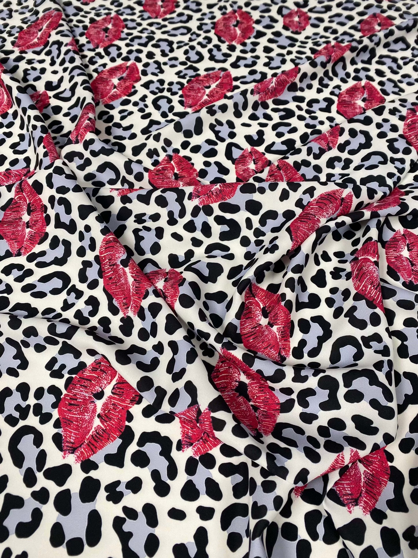 Leopard Print Fabric with Pink Lip Pattern By Metre