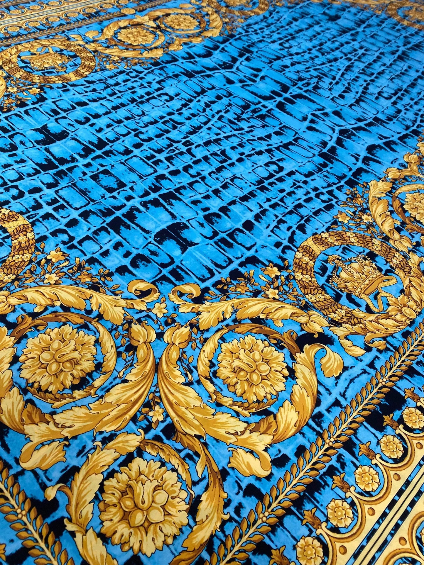 Turquoise Snake Skin Baroque Pattern Fabric for Stylish Designs Fabric by Metre
