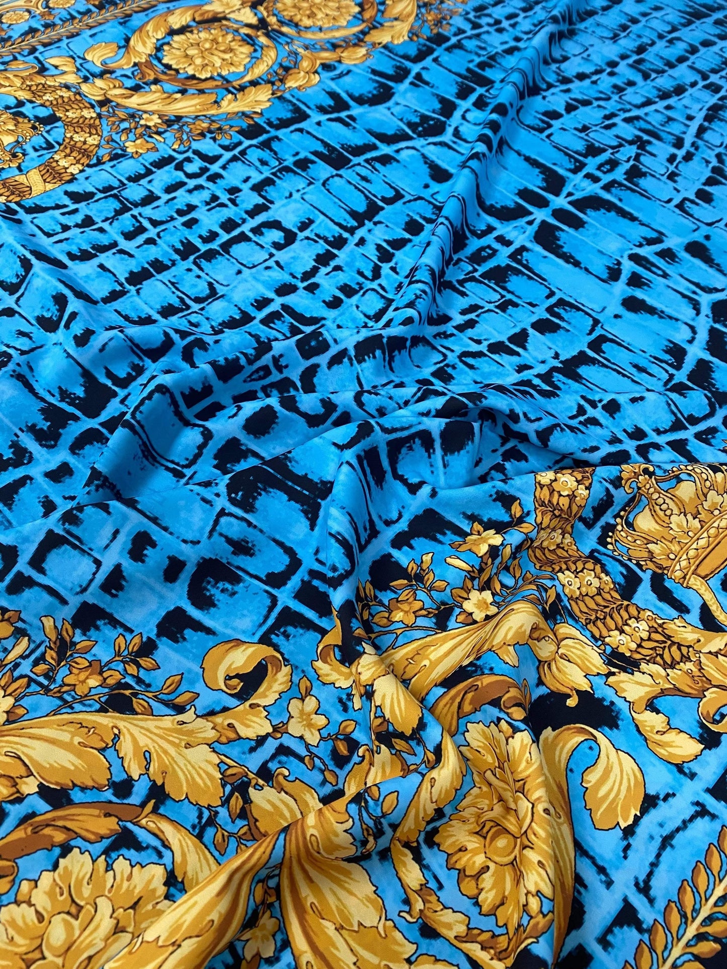 Turquoise Snake Skin Baroque Pattern Fabric for Stylish Designs Fabric by Metre