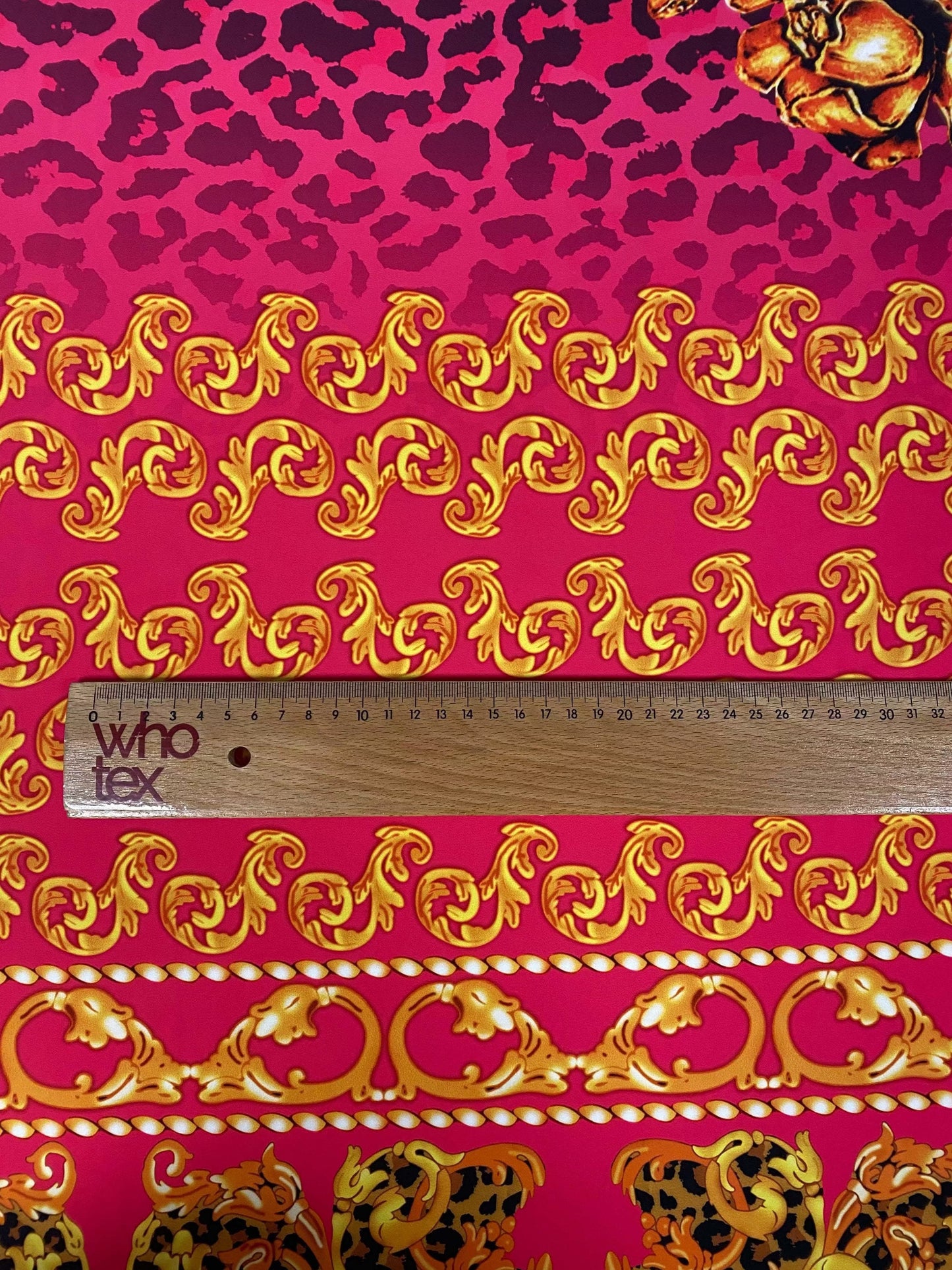 Fuchsia Leopard Baroque Pattern Fabric by Metre