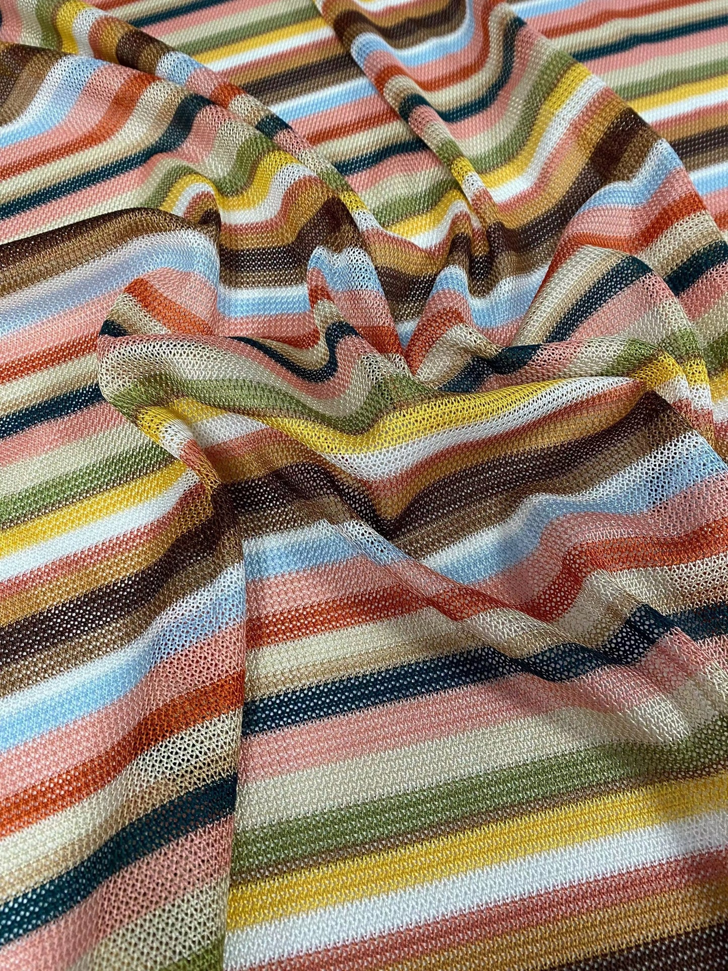 Multicolour Stripe Mesh Knit Fabric by the Metre