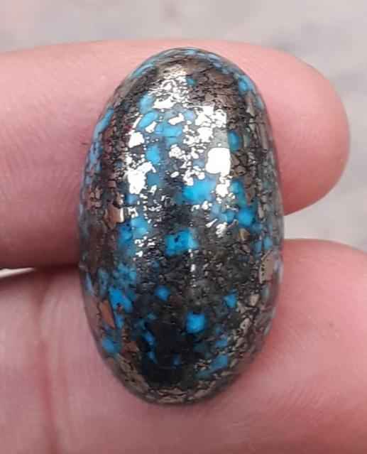 41.5ct Natural Turquoise, Blue Matrix Turquoise, Shajri Feroza, - 25x14mm