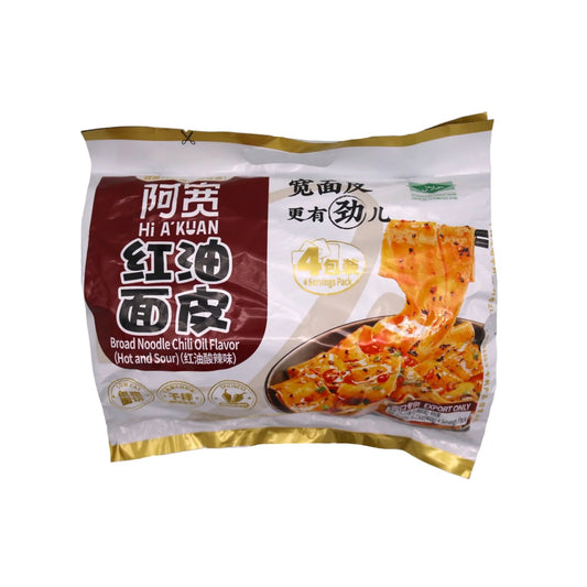 BAIJIA A KUAN Broad Noodle Chili Oil Flavour (Hot & Sour) 4 Servings Pack
