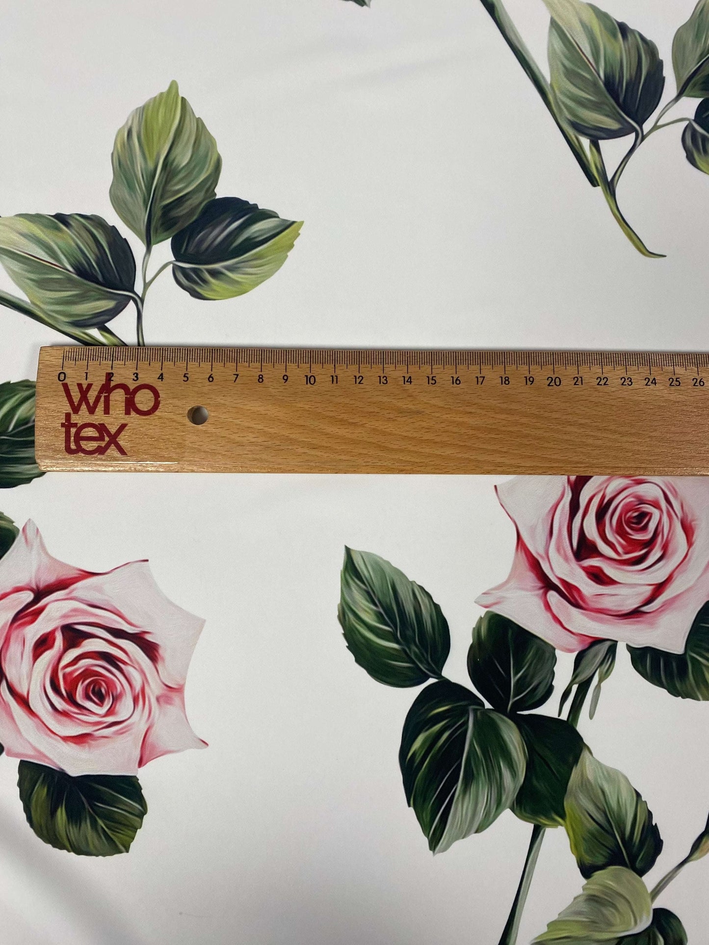 Pink Rose White Pattern Floral Fabric Sold by Metre