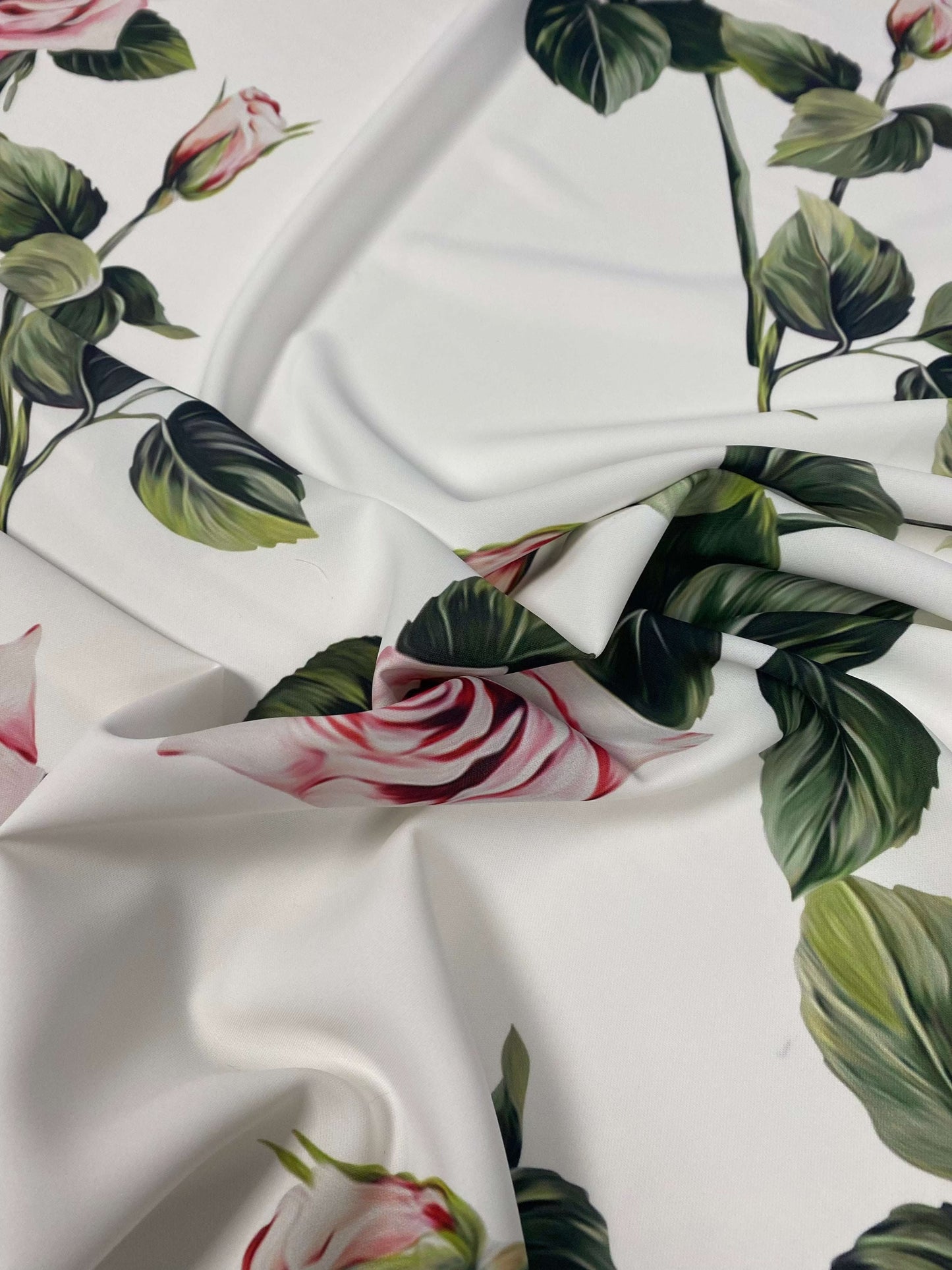 Pink Rose White Pattern Floral Fabric Sold by Metre