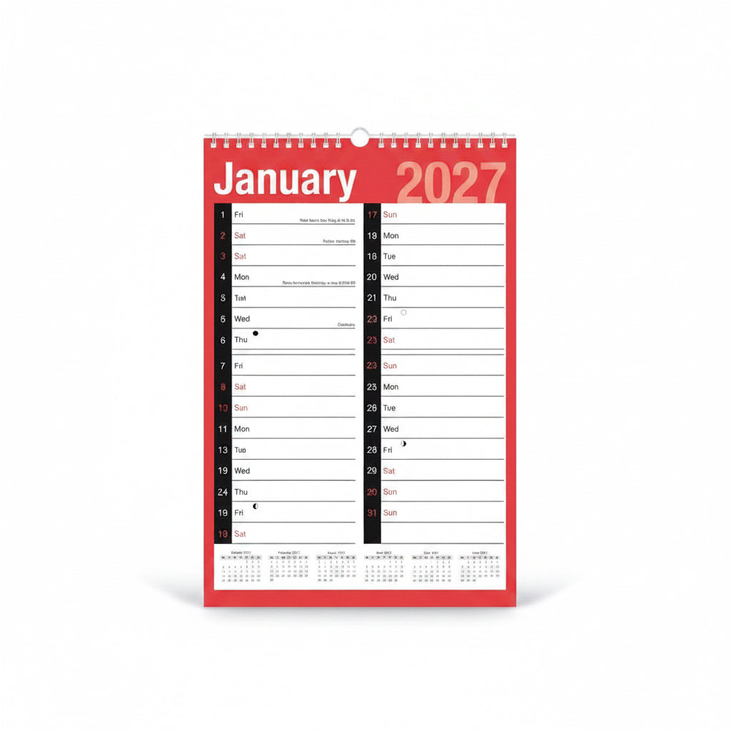 A3 - 2027 red & black easy view calendar
