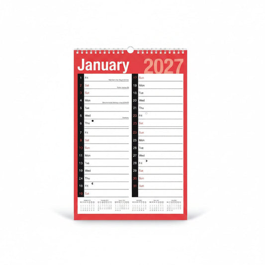 A3 - 2027 red & black easy view calendar