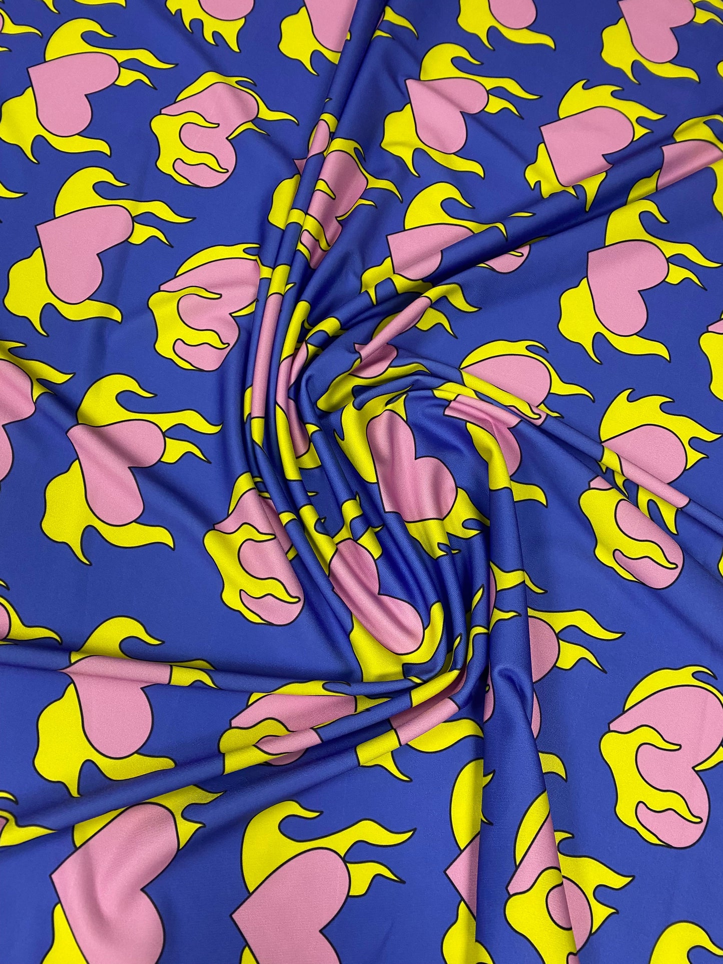 Pink Heart  Yellow Flames Fabric by the Metre