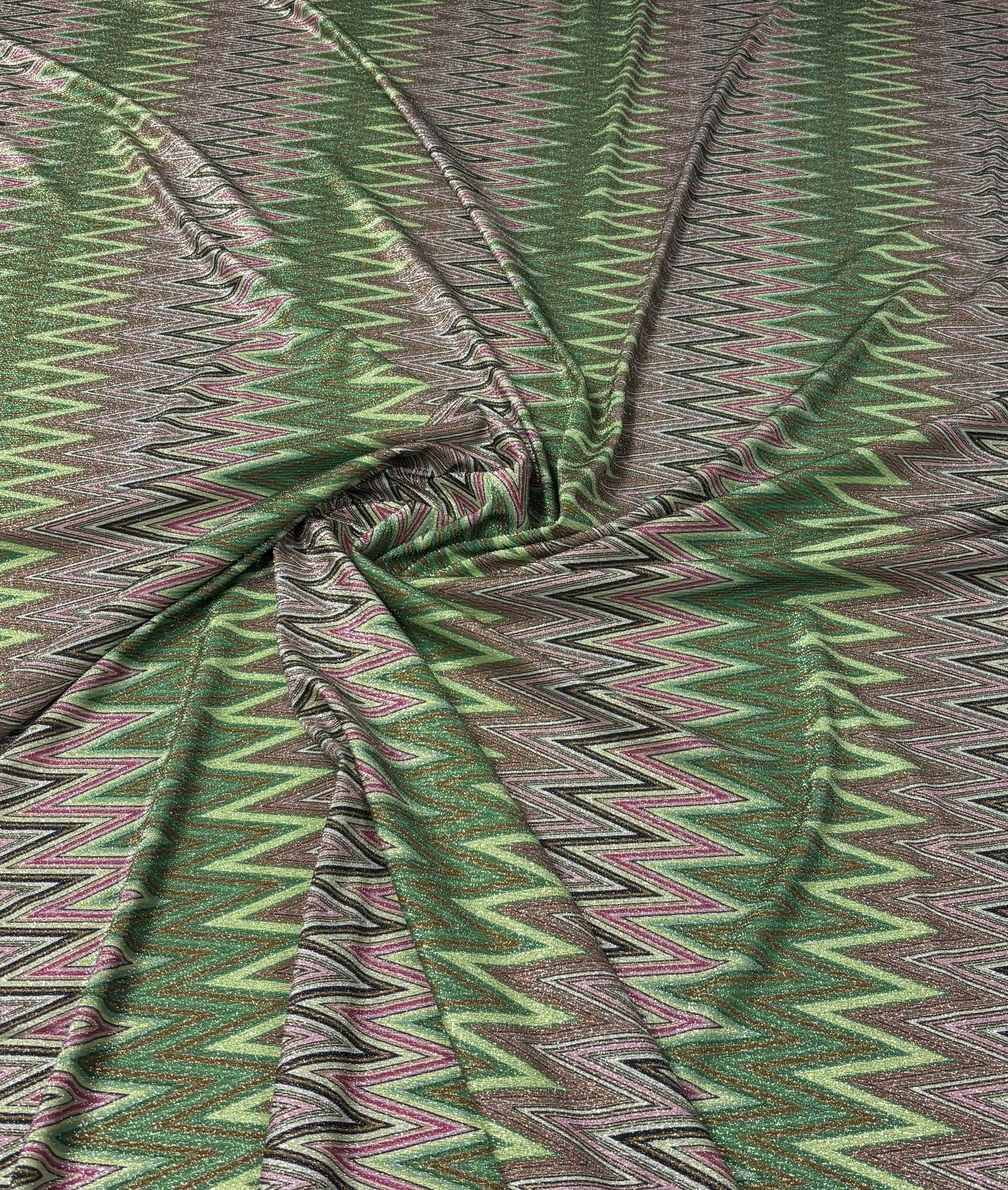 Green Zigzag Lurex Knit Fabric by the Metre