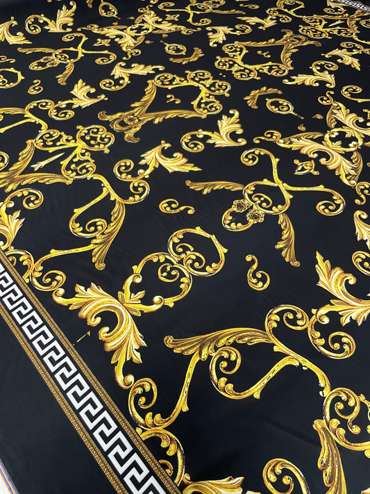 Black & Gold Baroque Crepe Fabric by the Metre – Luxury