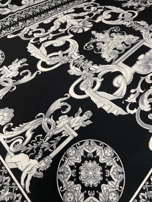 Black & White Baroque Crepe Fabric by the Metre – Elegant