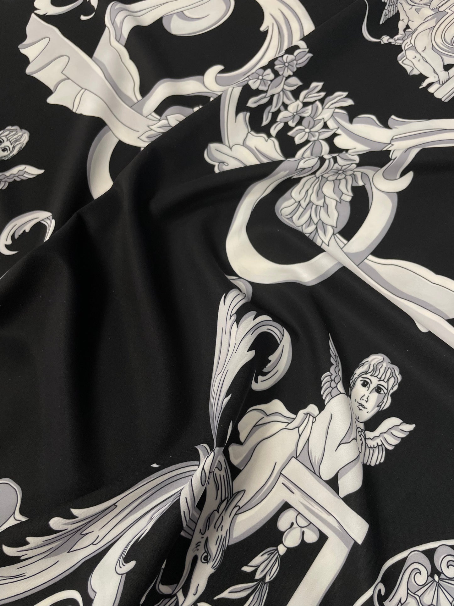 Black & White Baroque Crepe Fabric by the Metre – Elegant