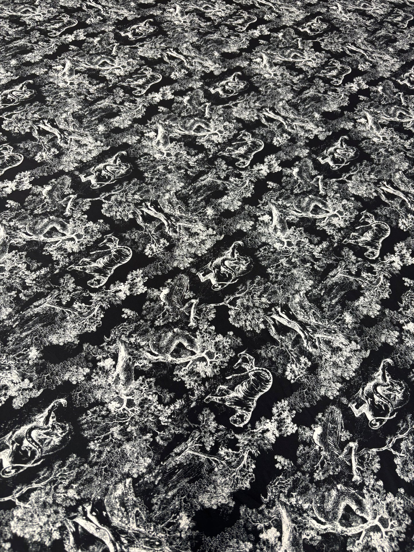 Black & White Chiffon Satin Fabric by the Metre – Toile de Jouy Scenic