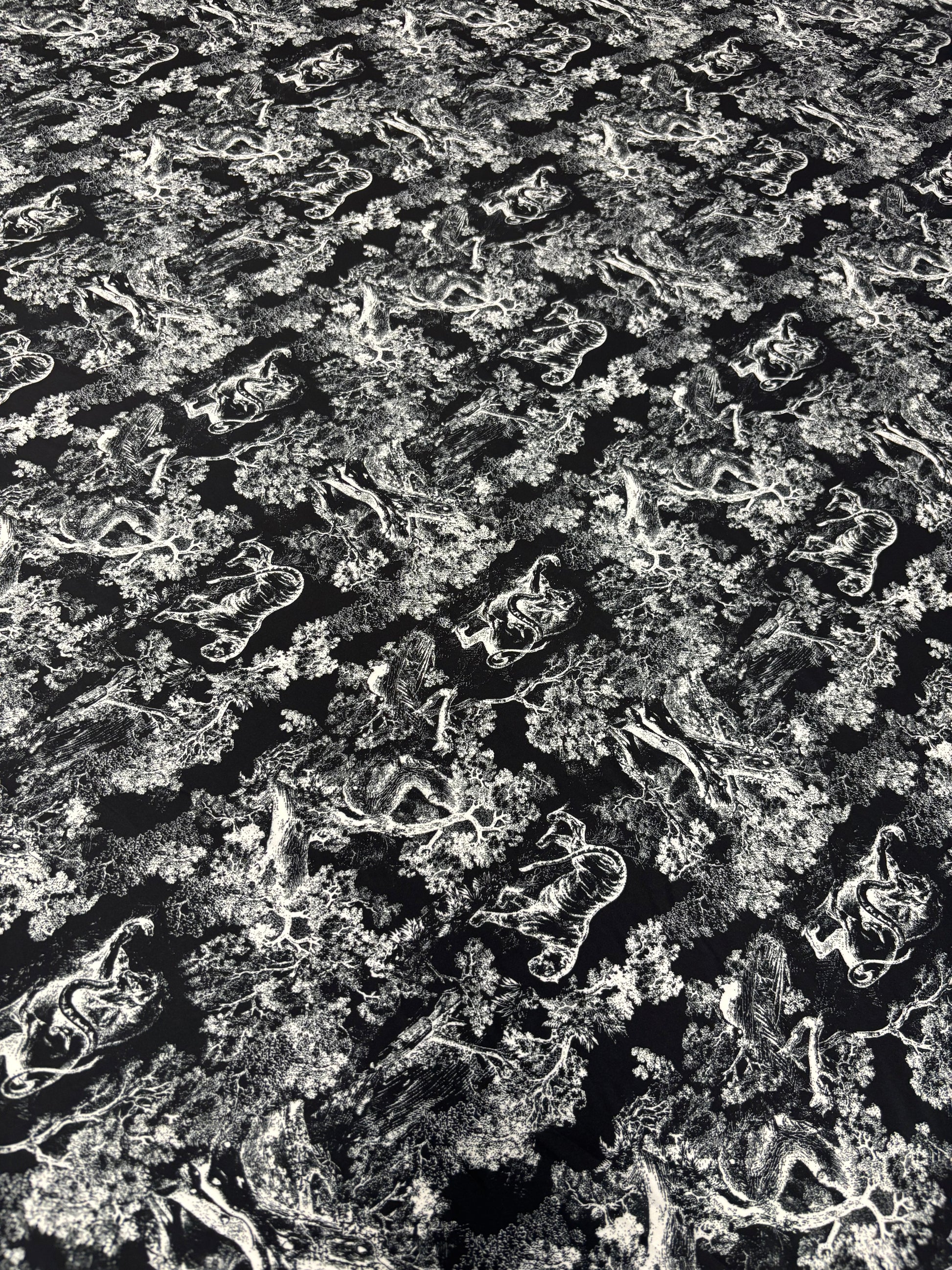 Black & White Chiffon Satin Fabric by the Metre – Toile de Jouy Scenic