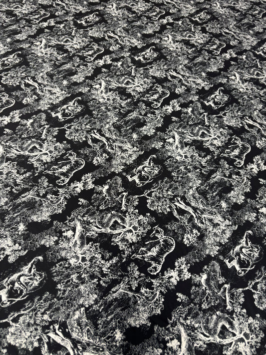Black & White Chiffon Satin Fabric by the Metre – Toile de Jouy Scenic