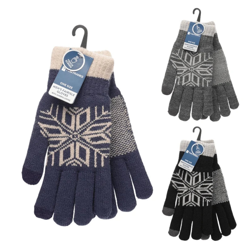 Men’s sherpa lined fairisle touch screen gloves